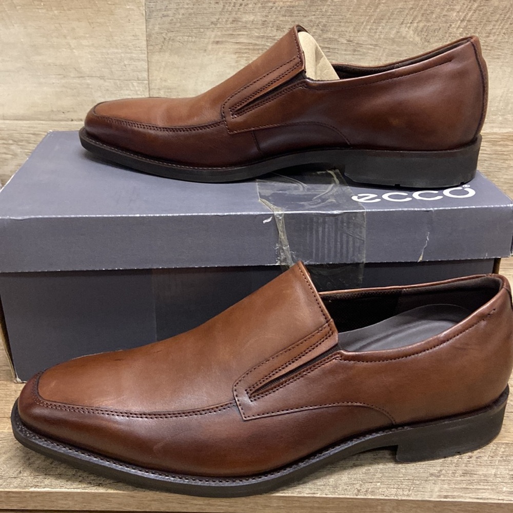 New Mens Ecco Calcan Slip On Leather Dress Shoes Cognac 12 - 12.5 EU 46